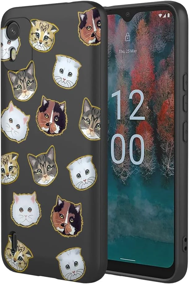 قاب گوشی برای نوکیا C12، قاب نوکیا C12 Pro طرح گربه زیبا، محافظ باریک TPU نرم، کاور گوشی برای نوکیا C12 گربه سیاه