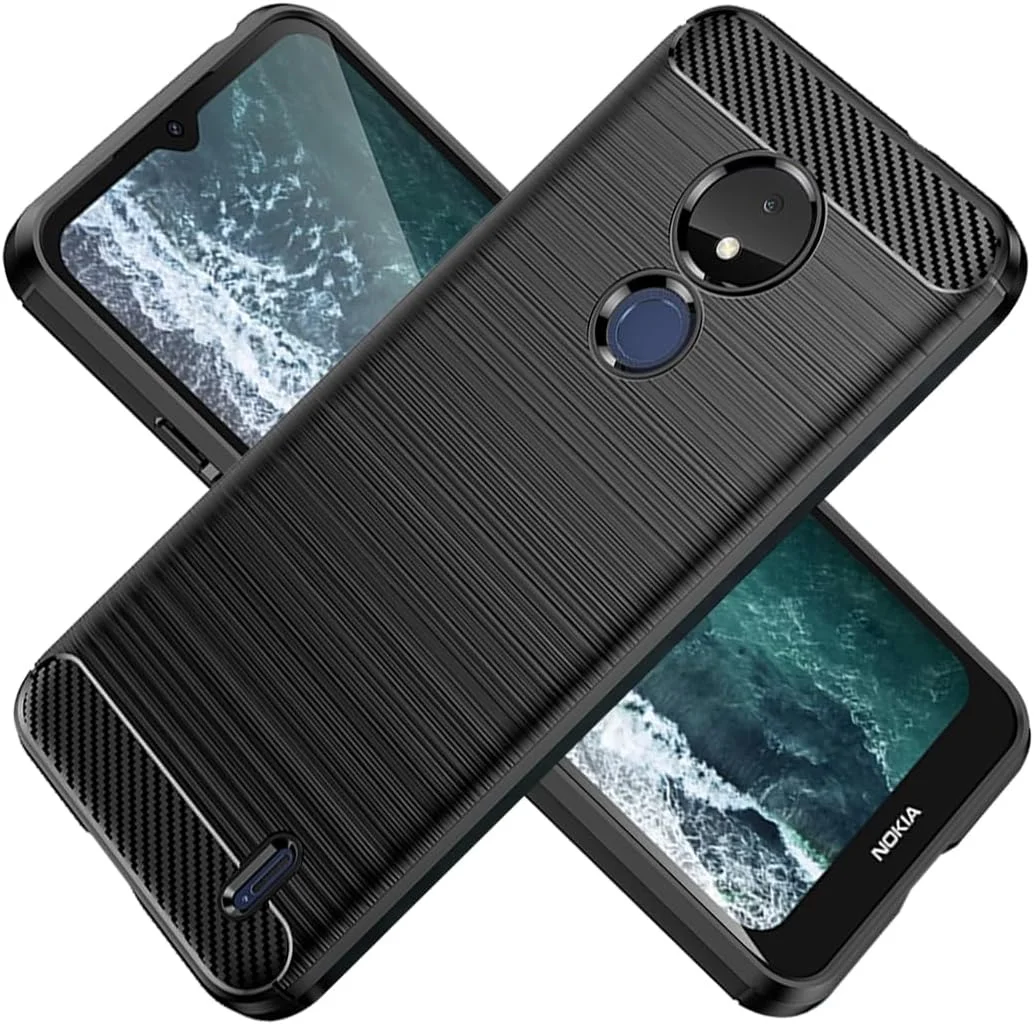 قاب گوشی برای نوکیا C21، قاب نوکیا C21 TA-1356، TA-1352، فیبر کربنی ضد ضربه، محافظ ضد خش، کاور پشتی نرم TPU برای نوکیا C21 (مشکی)
