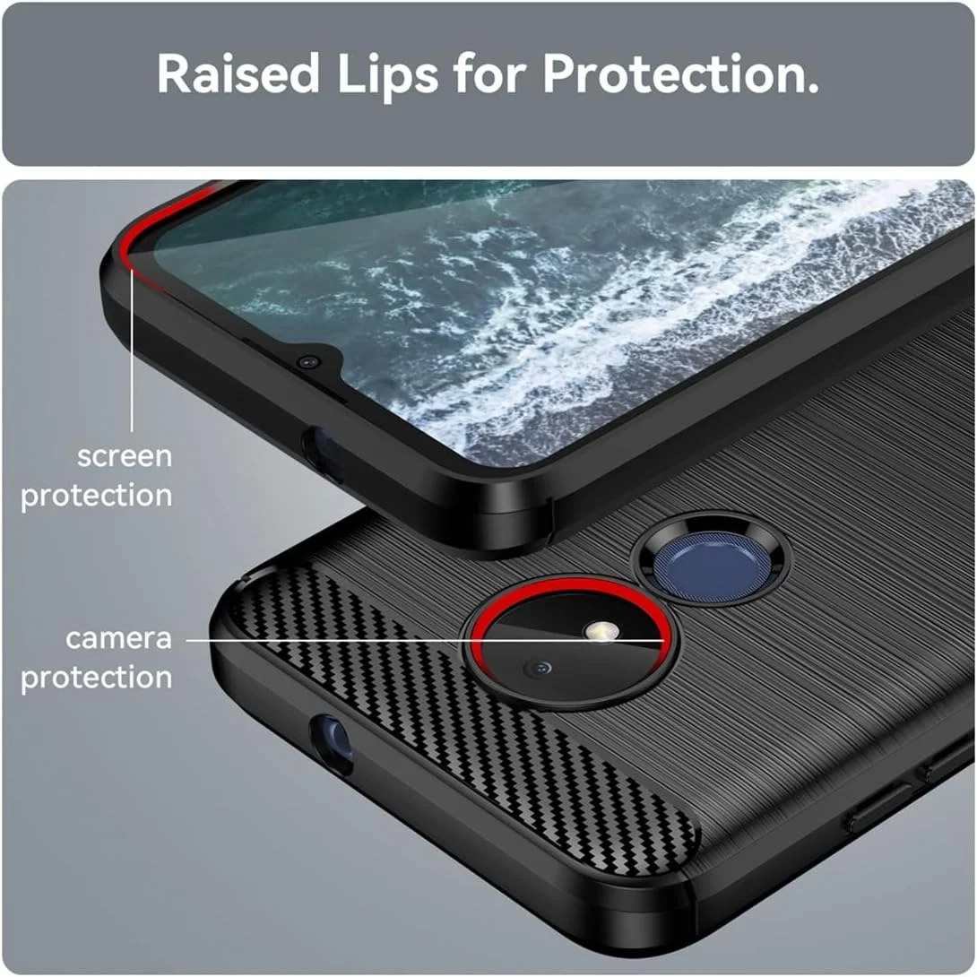 قاب گوشی برای نوکیا C21، قاب نوکیا C21 TA-1356، TA-1352، فیبر کربنی ضد ضربه، محافظ ضد خش، کاور پشتی نرم TPU برای نوکیا C21 (مشکی)