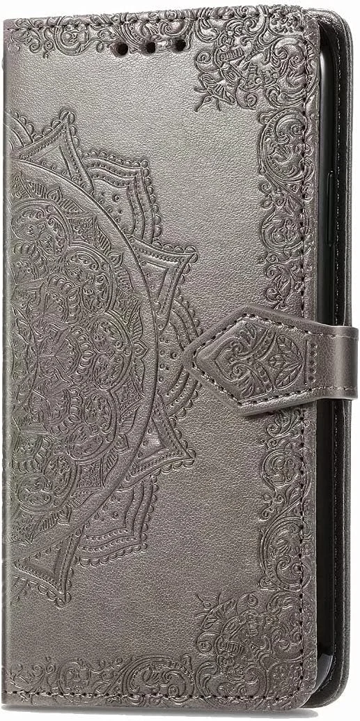 کاور گوشی نوکیا C12، دارای جای کارت، پایه نگهدارنده، TPU + چرم PU، کاور محافظ تاشو برای نوکیا C12 (خاکستری)