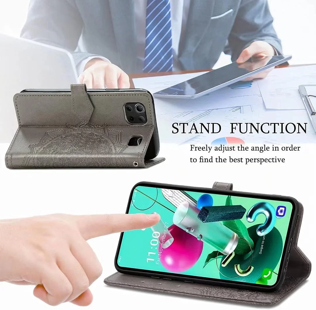 کاور گوشی نوکیا C12، دارای جای کارت، پایه نگهدارنده، TPU + چرم PU، کاور محافظ تاشو برای نوکیا C12 (خاکستری)