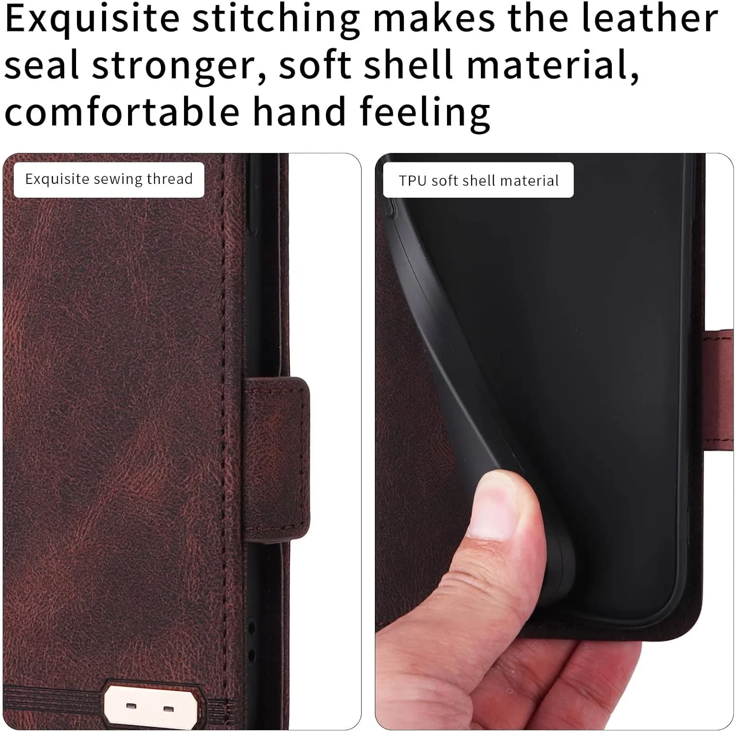 کاور گوشی نوکیا C210، دارای جای کارت، پایه نگهدارنده، TPU + چرم PU، کاور محافظ تاشو برای نوکیا C210 (قهوه ای)