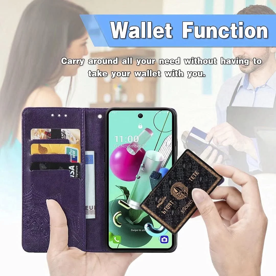 کاور گوشی RanTuo برای نوکیا C42، دارای جای کارت، پایه نگهدارنده، TPU + چرم PU، کاور تاشو برای نوکیا C42 (بنفش)