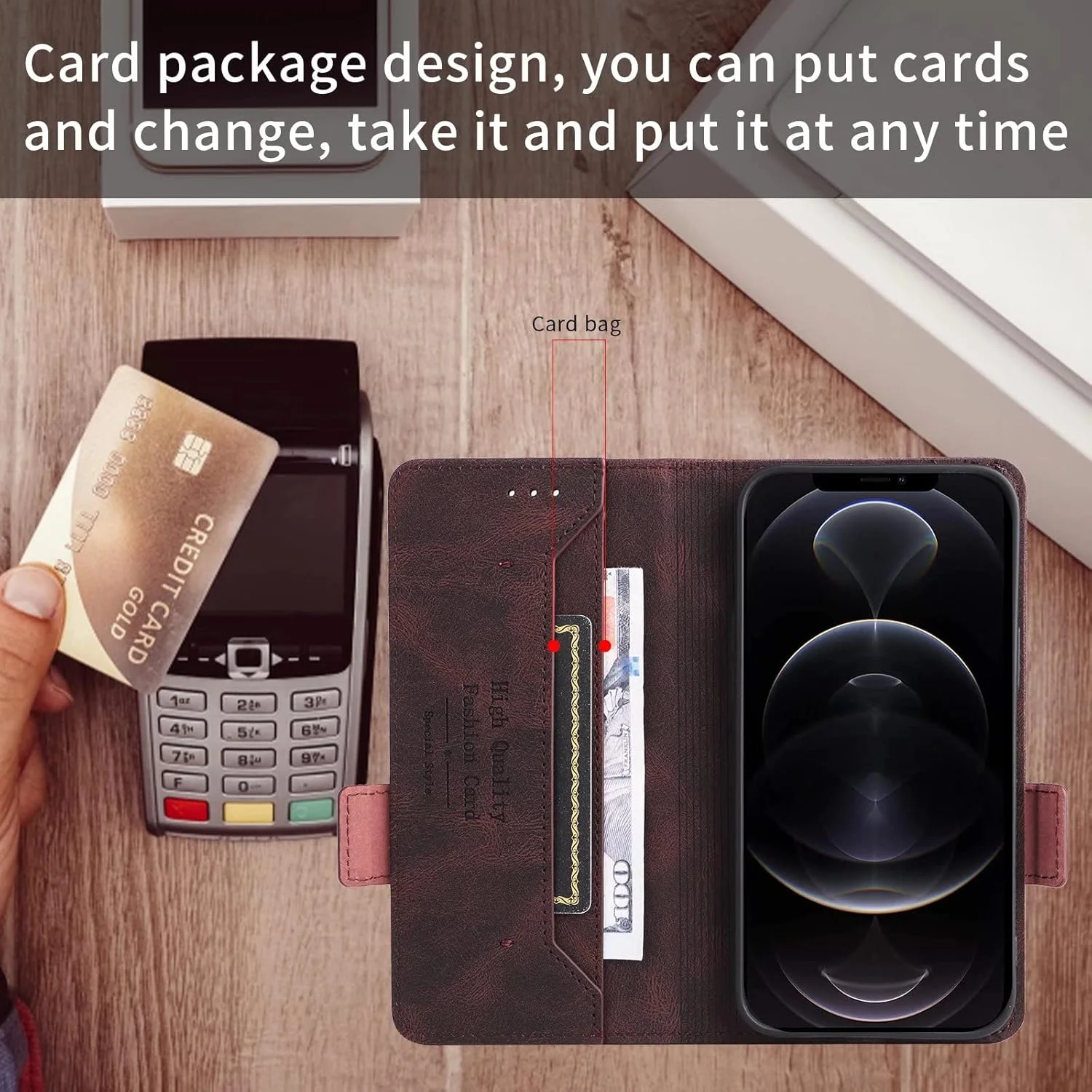 کاور گوشی نوکیا C210، دارای جای کارت، پایه نگهدارنده، TPU + چرم PU، کاور محافظ تاشو برای نوکیا C210 (قهوه ای)