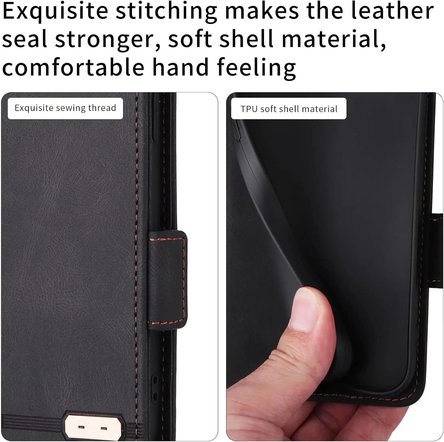 کاور گوشی نوکیا G42، دارای جای کارت، پایه نگهدارنده، TPU + چرم PU، کاور محافظ تاشو برای نوکیا G42 (مشکی)