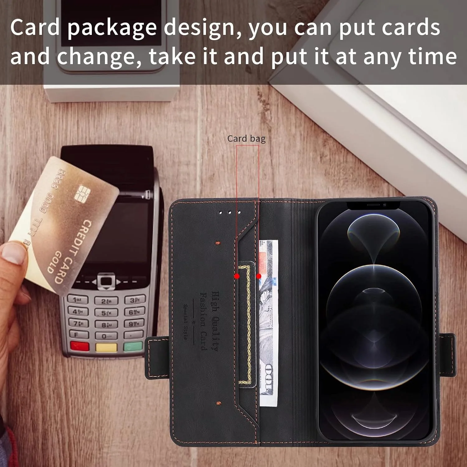 کاور گوشی نوکیا G42، دارای جای کارت، پایه نگهدارنده، TPU + چرم PU، کاور محافظ تاشو برای نوکیا G42 (مشکی)