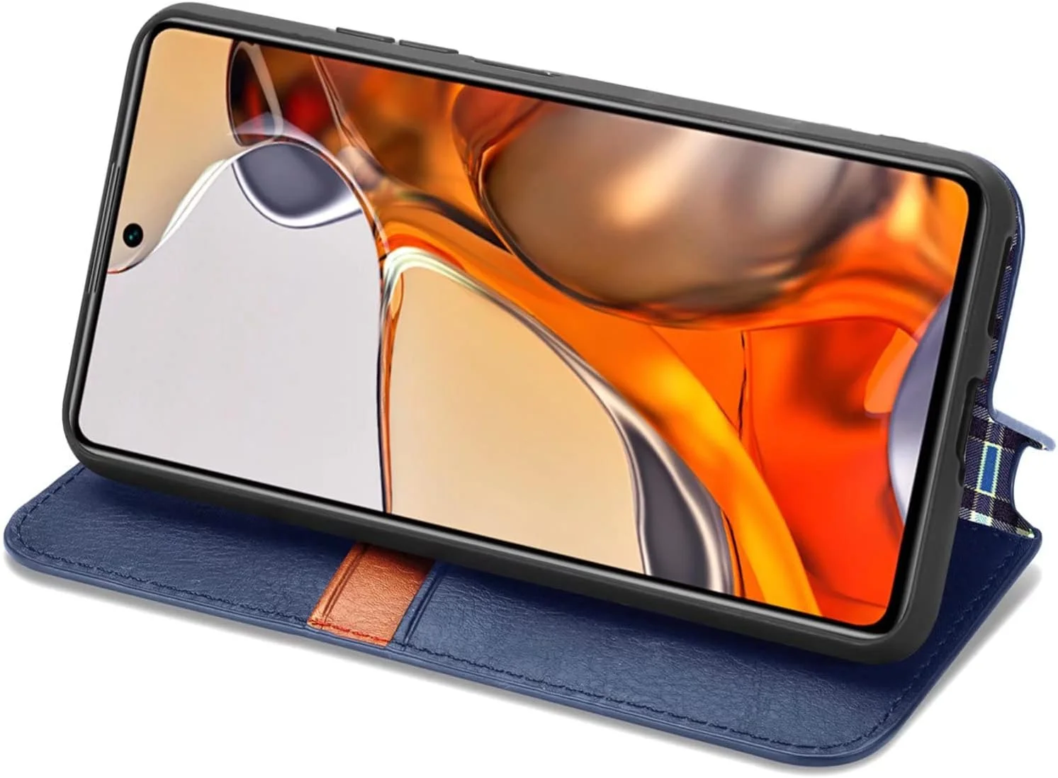 کاور گوشی نوکیا XR21، دارای جای کارت، پایه نگهدارنده، TPU + چرم PU، کاور محافظ تاشو برای نوکیا XR21 (آبی)