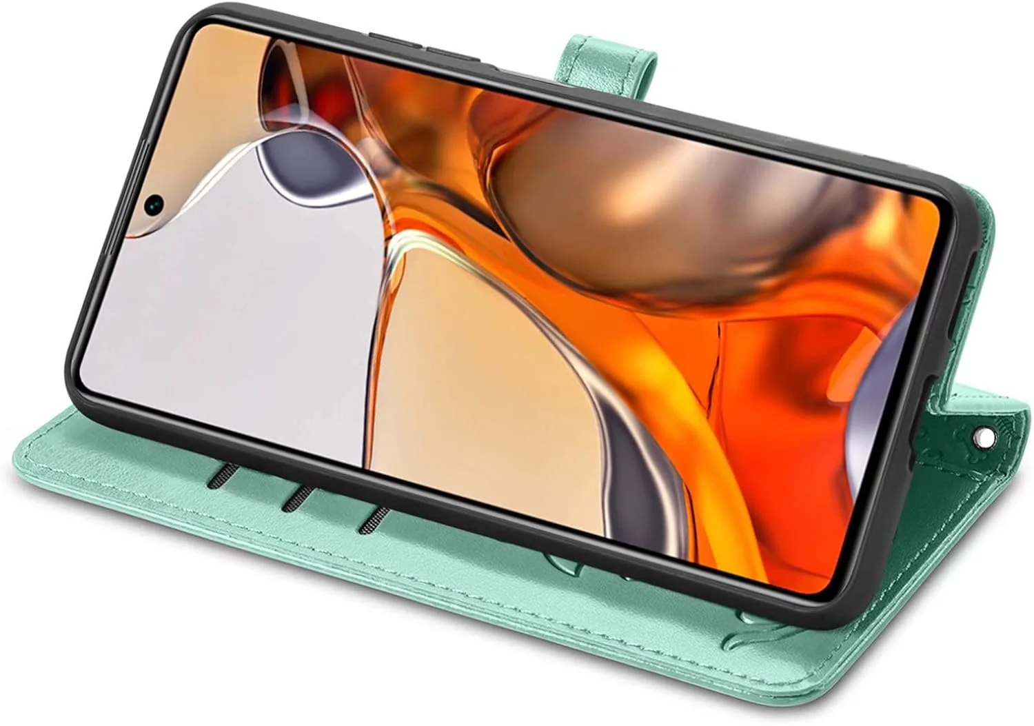 کاور گوشی نوکیا XR30، دارای جای کارت، پایه نگهدارنده، TPU + چرم PU، کاور محافظ تاشو برای نوکیا XR30 (سبز)