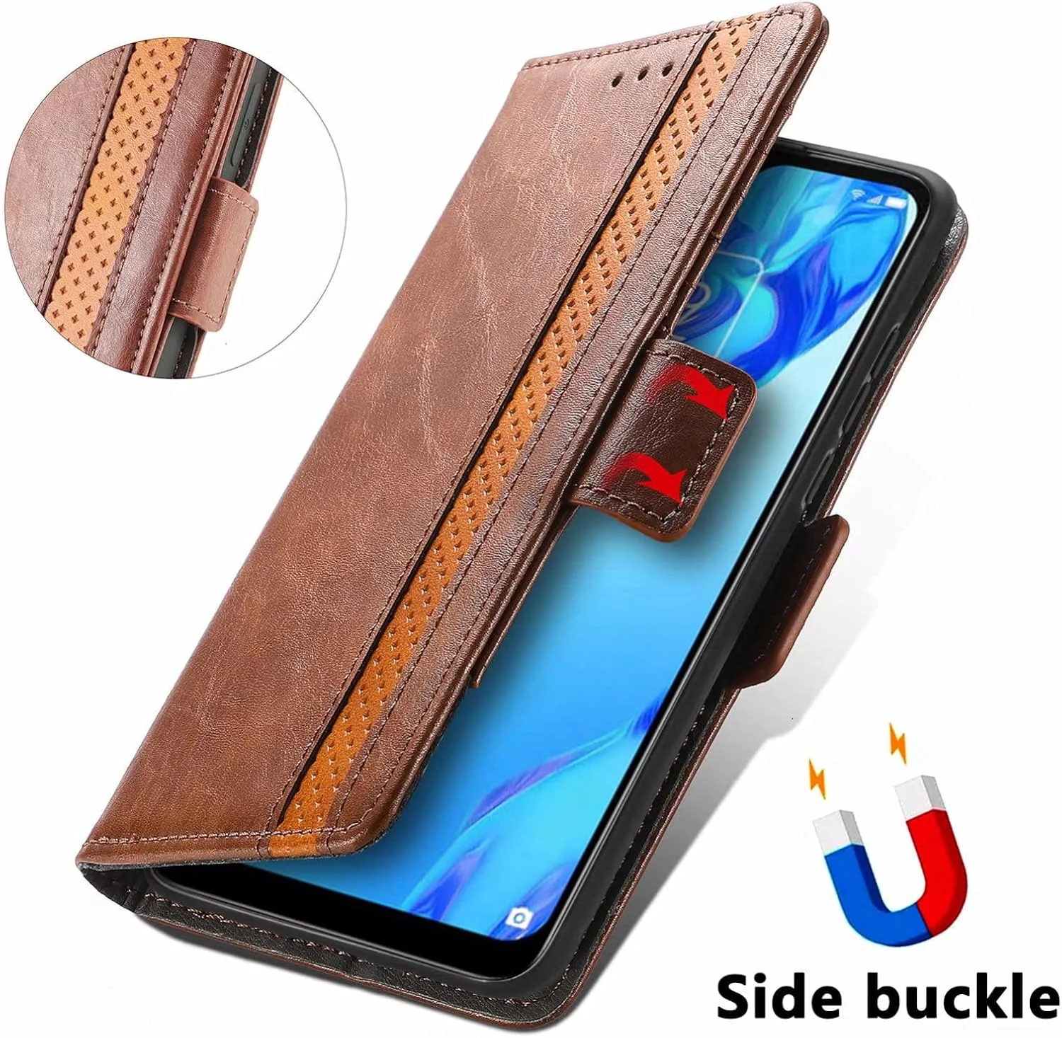 کاور گوشی RanTuo برای نوکیا XR30، دارای جای کارت، پایه نگهدارنده، TPU + چرم PU، کاور محافظ تاشو برای نوکیا XR30 (قهوه ای)