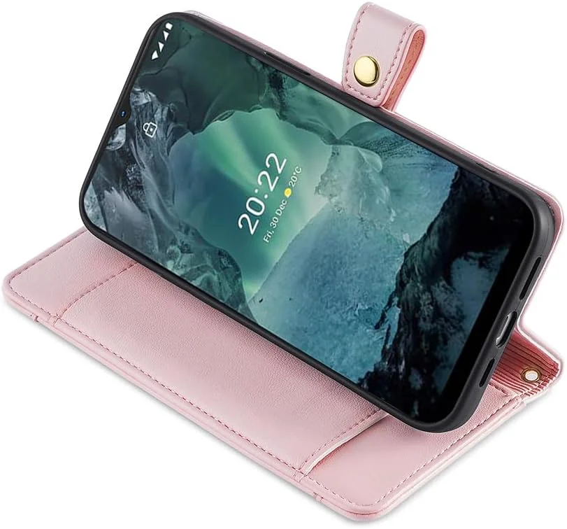 کیف پول گوشی آسویش برای نوکیا G21 / G11 با محافظ صفحه نمایش شیشه ای و جای کارت زیپ دار، پایه مغناطیسی، لوازم جانبی چرمی محافظ G 21 21G 11 11G 2022 زنانه رزگلد