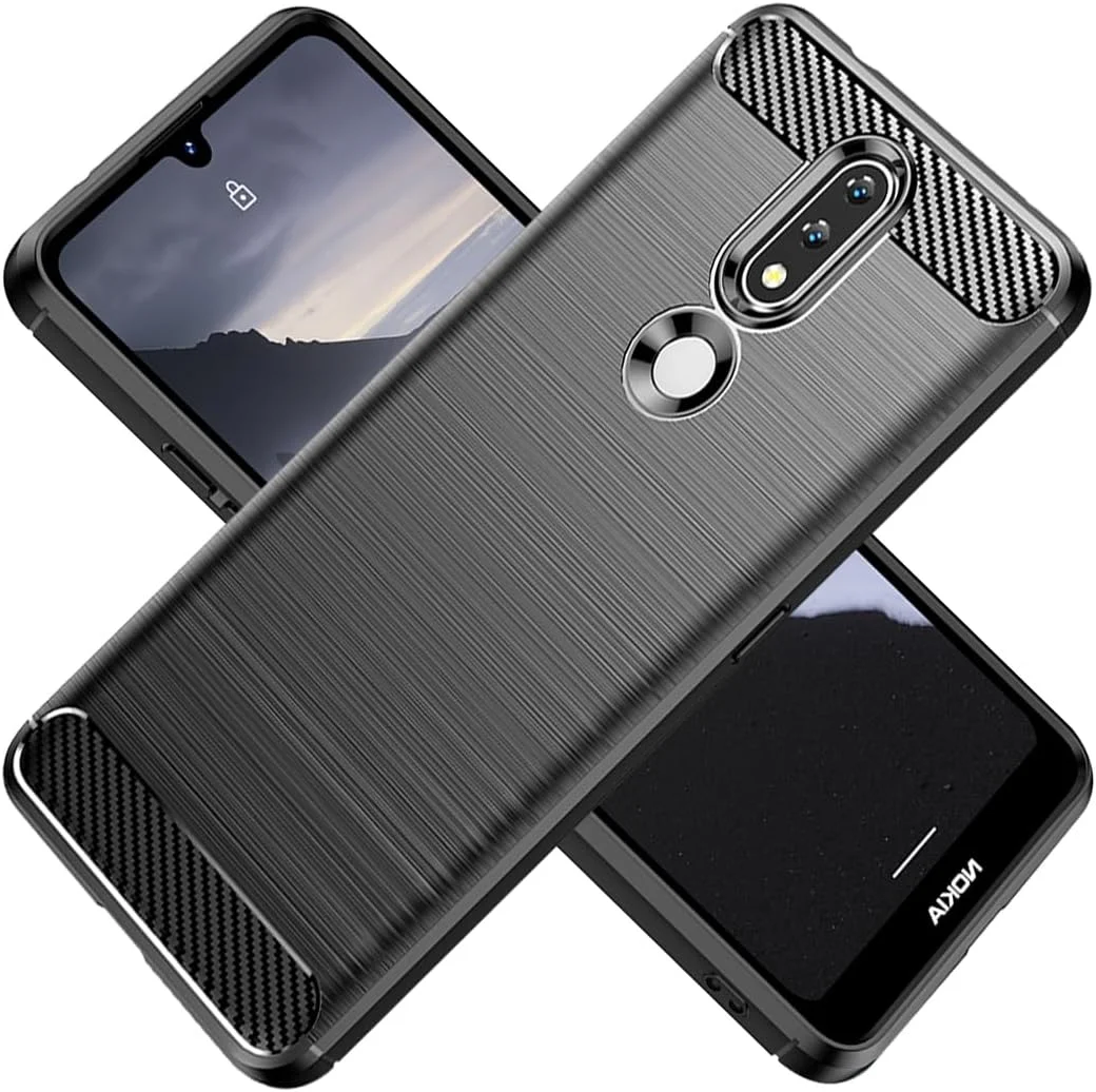 قاب گوشی برای نوکیا 2.4 مدل TA-1277، کاور فیبر کربنی ضد ضربه و ضد خش با روکش پشتی نرم TPU برای نوکیا 2.4 (مشکی)