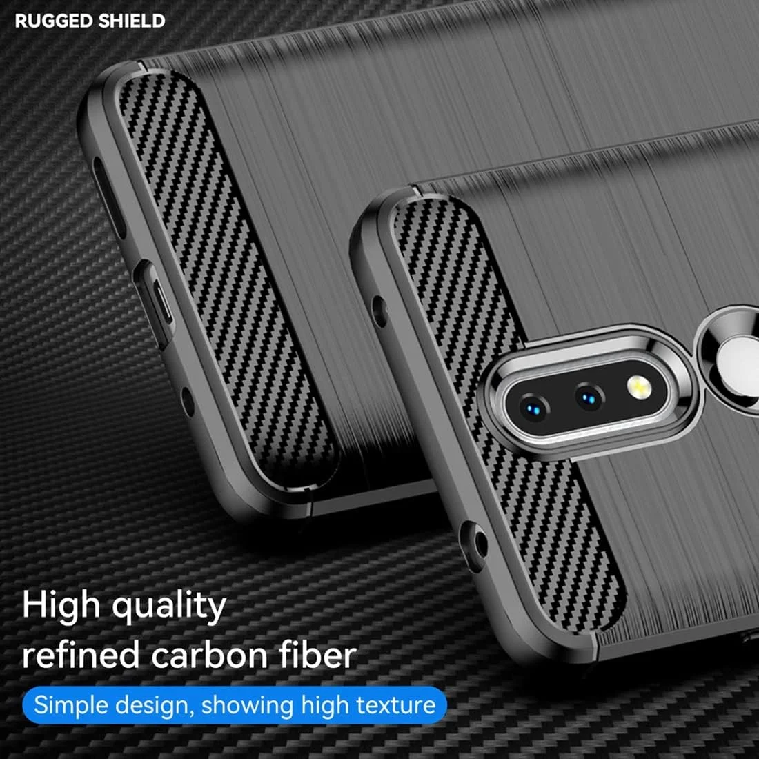 قاب گوشی برای نوکیا 2.4 مدل TA-1277، کاور فیبر کربنی ضد ضربه و ضد خش با روکش پشتی نرم TPU برای نوکیا 2.4 (مشکی)