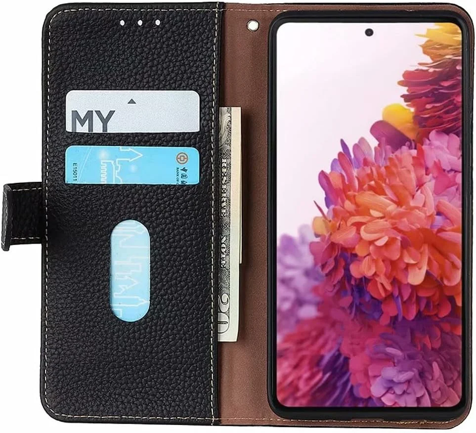 کاور گوشی نوکیا 7.3، کاور چرمی طرح پوست لیچی با جای کارت برای گوشی نوکیا 7.3 - مشکی