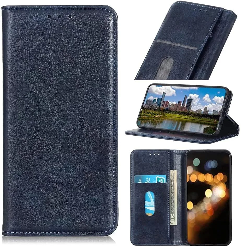 کاور گوشی RanTuo برای نوکیا C100، دارای جای کارت، پایه نگهدارنده، TPU + چرم PU، کاور تاشو برای نوکیا C100. (آبی)