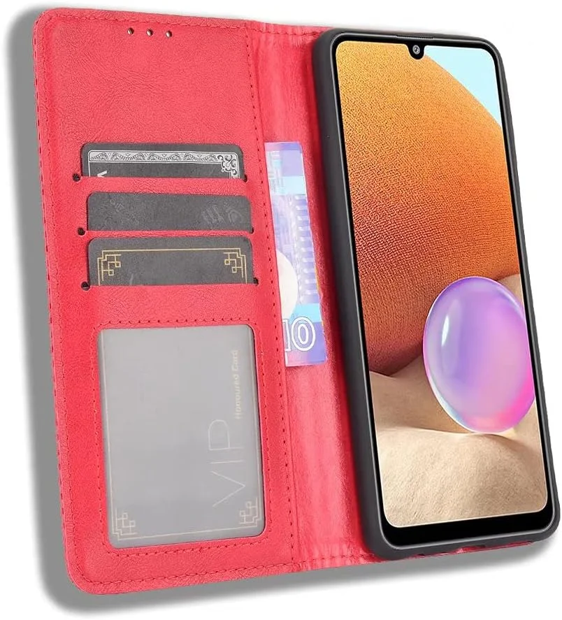 کاور گوشی نوکیا G400، دارای جای کارت، پایه نگهدارنده، TPU + چرم PU، کاور محافظ تاشو برای نوکیا G400 (قرمز)