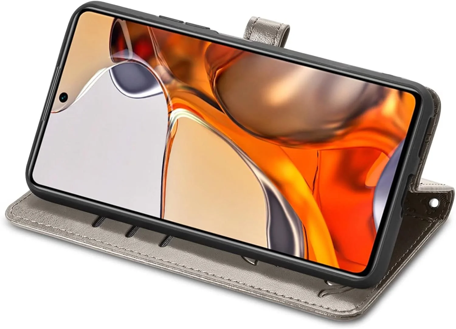 کاور گوشی نوکیا C200، دارای جای کارت، پایه نگهدارنده، TPU + چرم PU، کاور محافظ تاشو برای نوکیا C200 (خاکستری)