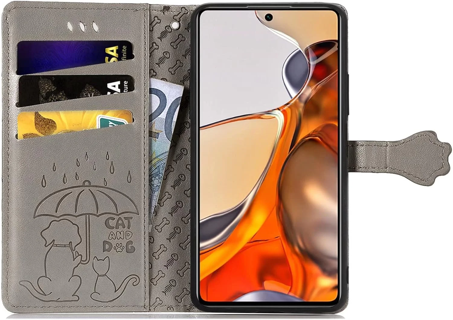 کاور گوشی نوکیا G400، دارای جای کارت، پایه نگهدارنده، TPU + چرم PU، کاور محافظ تاشو برای نوکیا G400 (خاکستری)