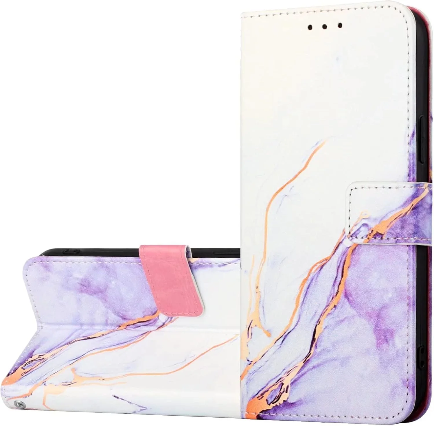 کاور گوشی نوکیا C300، دارای جای کارت، پایه نگهدارنده، TPU + چرم PU، کاور محافظ تاشو برای نوکیا C300 (سفید بنفش)