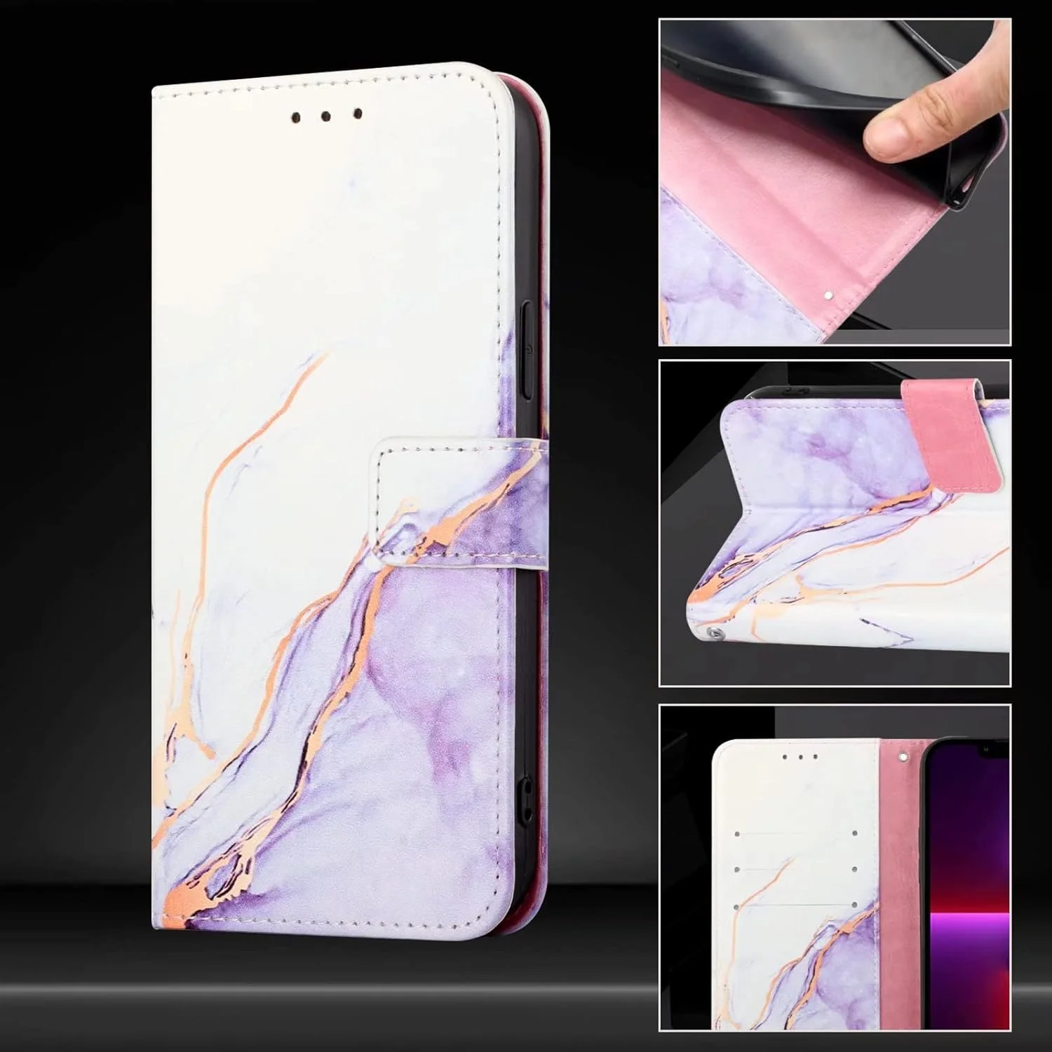 کاور گوشی نوکیا C300، دارای جای کارت، پایه نگهدارنده، TPU + چرم PU، کاور محافظ تاشو برای نوکیا C300 (سفید بنفش)