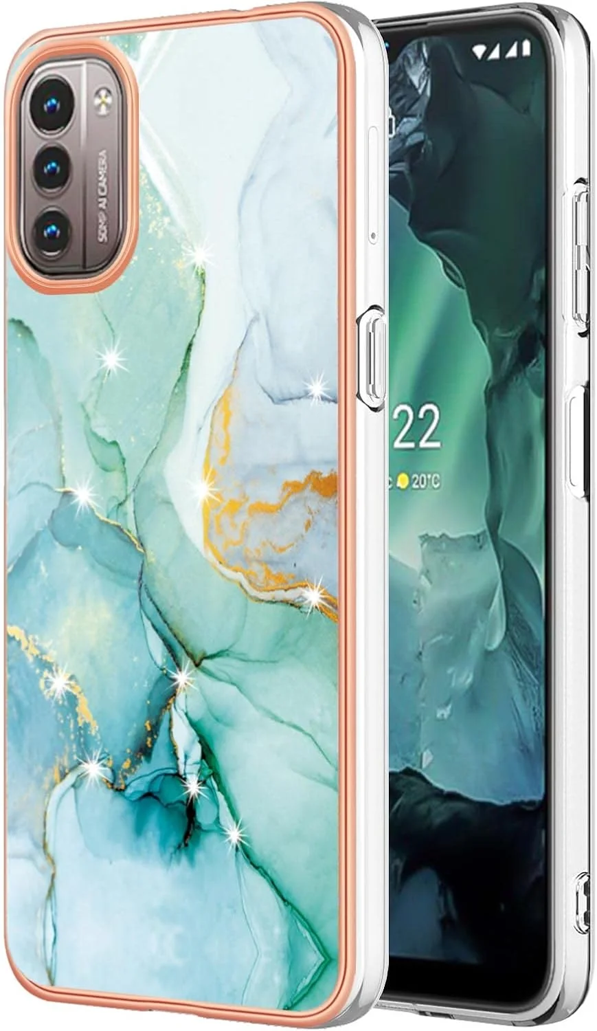 کاور محافظ سازگار با نوکیا G21 / نوکیا G11 با بامپر سخت TPU اکلیلی، مناسب برای خانم ها. سبز YBD