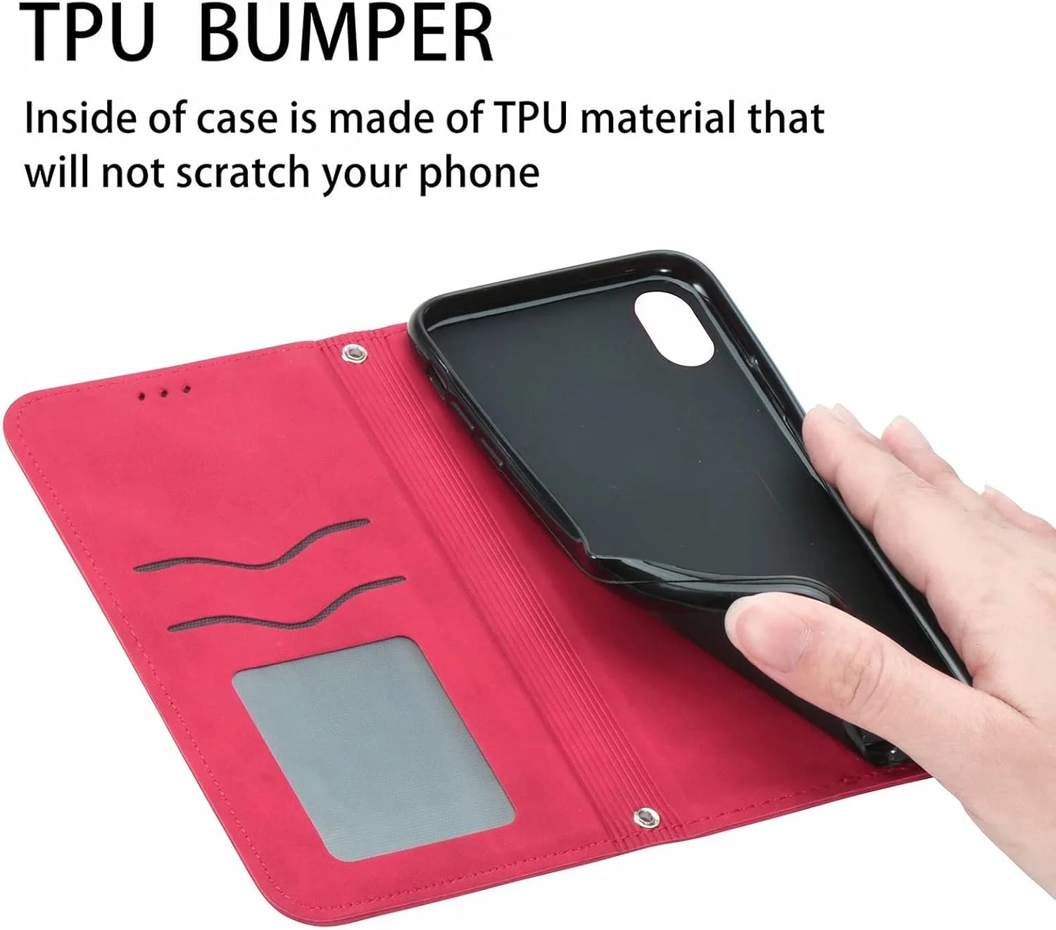 کاور گوشی نوکیا C12، دارای جای کارت، پایه نگهدارنده، TPU + چرم PU، کاور محافظ تاشو برای نوکیا C12. (قرمز)