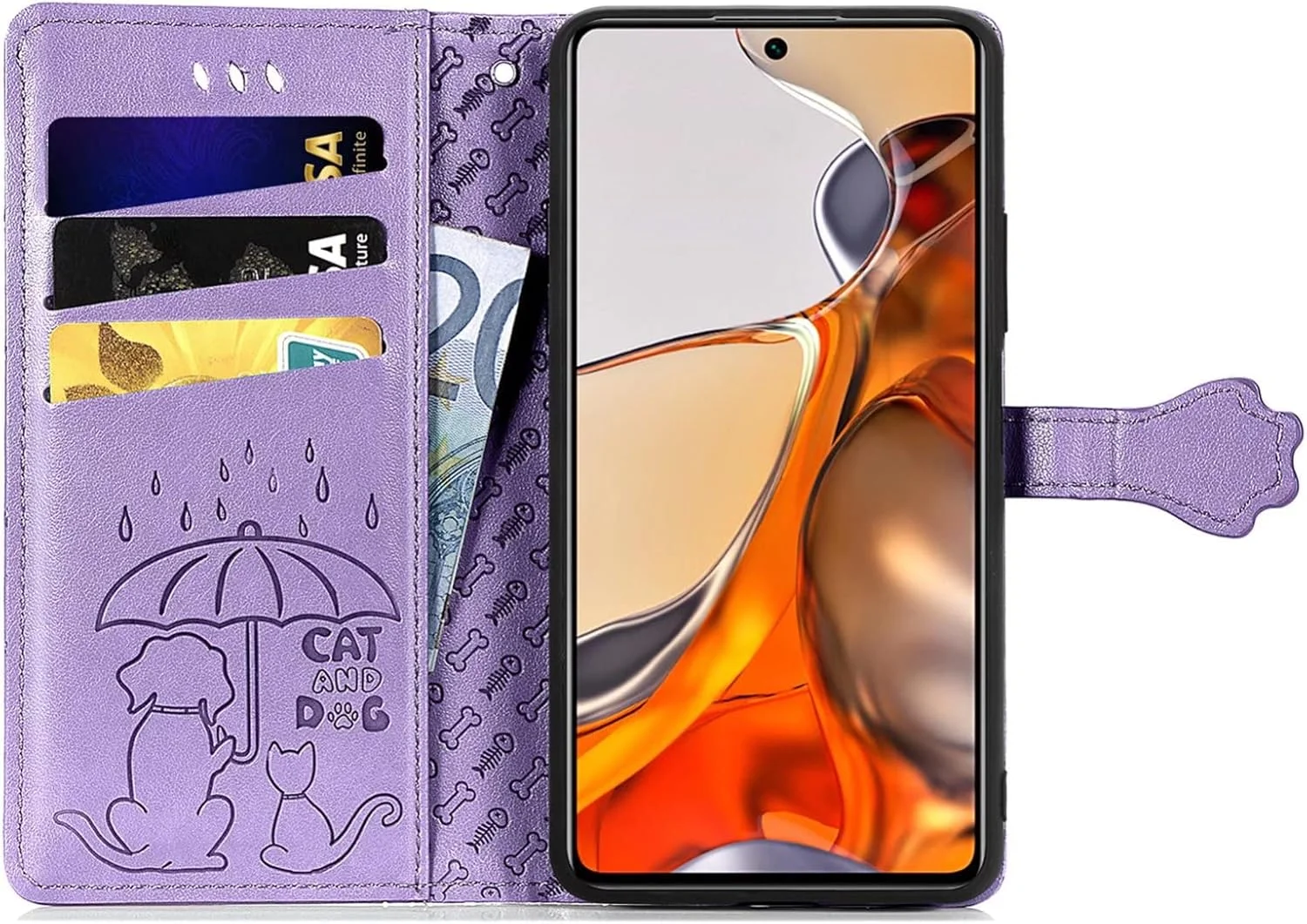 کاور گوشی نوکیا XR20، دارای جای کارت، پایه نگهدارنده، TPU + چرم PU، کاور محافظ تاشو برای نوکیا XR20 (بنفش)