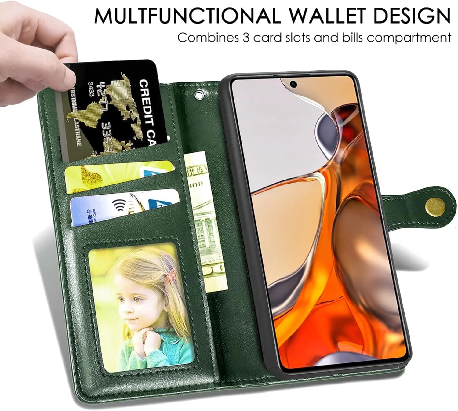 کاور گوشی RanTuo برای نوکیا C20، دارای جای کارت، پایه نگهدارنده، TPU + چرم PU، کاور محافظ تاشو برای نوکیا C20 (سبز)