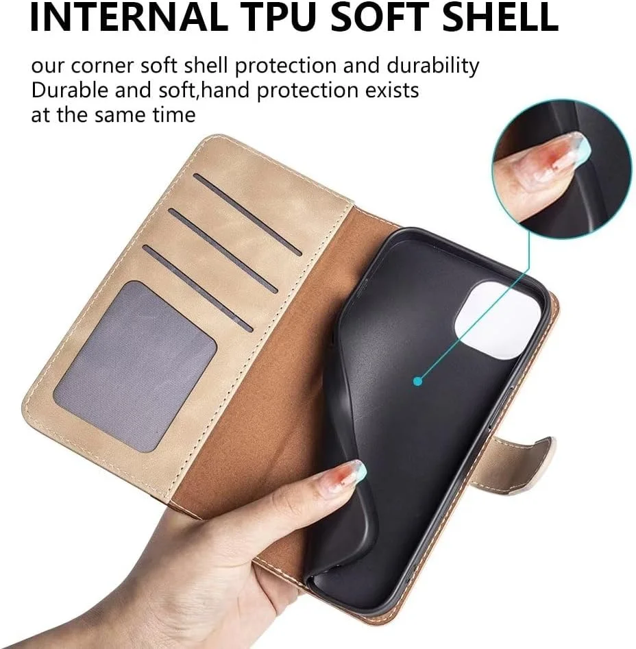 کاور گوشی RanTuo برای نوکیا C210، دارای جای کارت، پایه نگهدارنده، TPU + چرم PU، کاور محافظ تاشو برای نوکیا C210 (زرد)