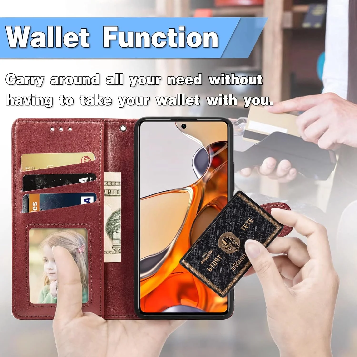 کاور گوشی نوکیا G400، دارای جای کارت، پایه نگهدارنده، TPU + چرم PU، کاور محافظ تاشو برای نوکیا G400 (قرمز)