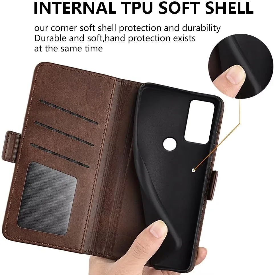 کاور گوشی نوکیا G310، دارای جای کارت، پایه نگهدارنده، TPU + چرم PU، کاور تاشو برای نوکیا G310. (مشکی)