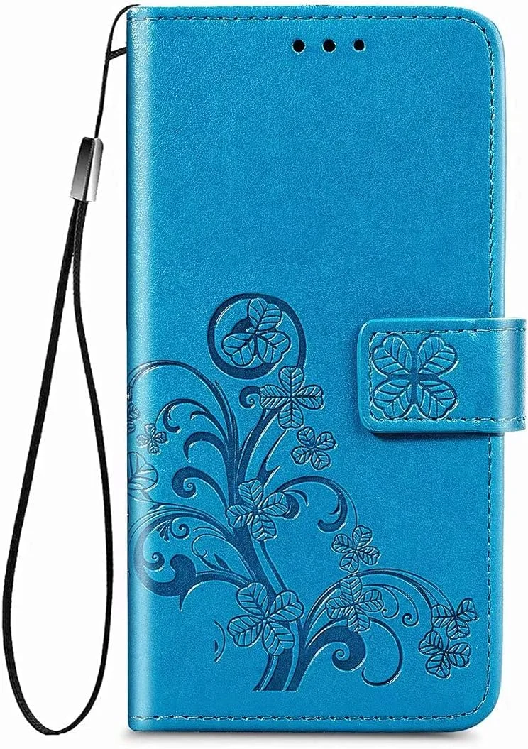 کاور گوشی RanTuo برای نوکیا C12، دارای جای کارت، پایه نگهدارنده، TPU + چرم PU، کاور محافظ تاشو برای نوکیا C12 (آبی)