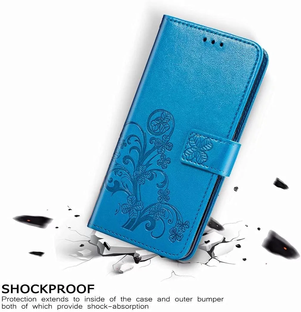 کاور گوشی RanTuo برای نوکیا C12، دارای جای کارت، پایه نگهدارنده، TPU + چرم PU، کاور محافظ تاشو برای نوکیا C12 (آبی)