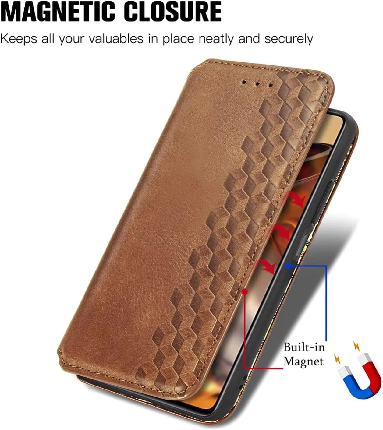 کاور گوشی RanTuo برای نوکیا C12، دارای جای کارت، پایه نگهدارنده، TPU + چرم PU، کاور محافظ تاشو برای نوکیا C12 (قهوه ای)