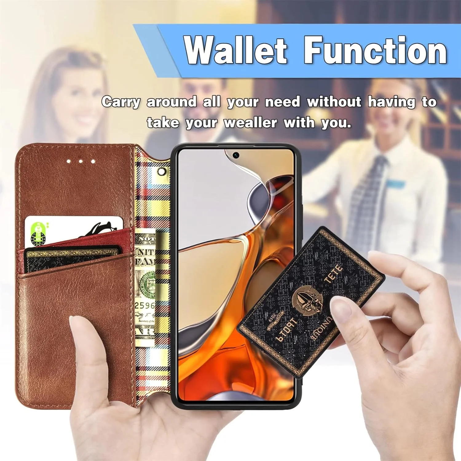 کاور گوشی RanTuo برای نوکیا C12، دارای جای کارت، پایه نگهدارنده، TPU + چرم PU، کاور محافظ تاشو برای نوکیا C12 (قهوه ای)