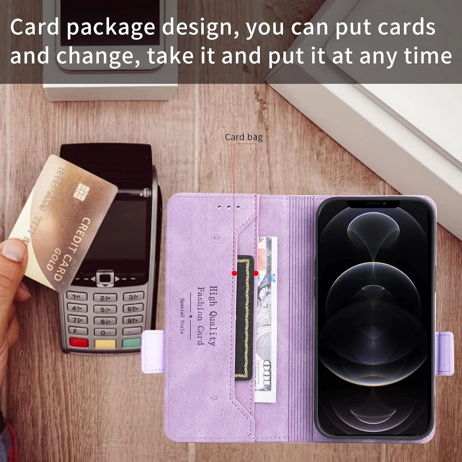 کاور گوشی نوکیا C12، دارای جای کارت، پایه نگهدارنده، TPU + چرم PU، کاور محافظ تاشو برای نوکیا C12 (بنفش)