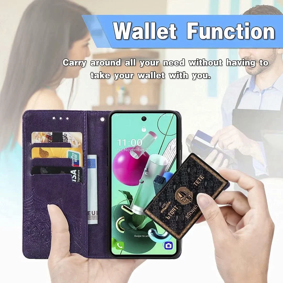 کاور گوشی RanTuo برای نوکیا 6.3، دارای جای کارت، پایه نگهدارنده، TPU + چرم PU، کاور محافظ تاشو برای نوکیا 6.3 (بنفش)