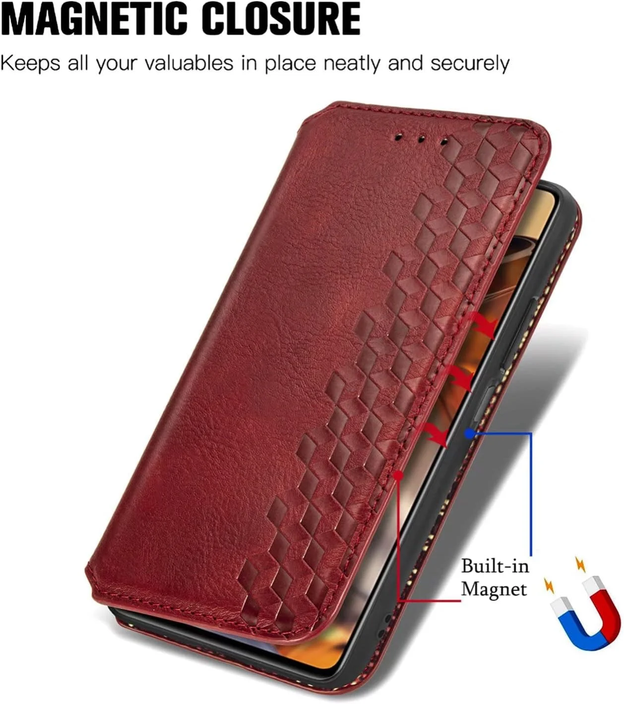 کاور گوشی نوکیا 6.3، دارای جای کارت، پایه نگهدارنده، TPU + چرم PU، کاور محافظ تاشو برای نوکیا 6.3 (قرمز)