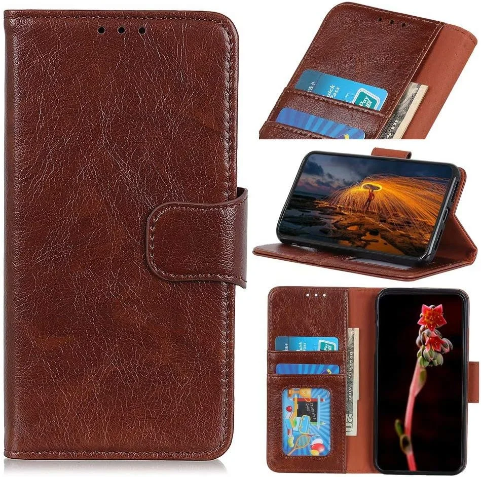 کاور گوشی RanTuo برای نوکیا 1.4، دارای جای کارت، پایه نگهدارنده، TPU + چرم PU، کاور محافظ تاشو برای نوکیا 1.4 (قهوه ای)