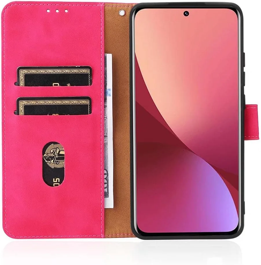 کاور گوشی RanTuo برای نوکیا C210، دارای جای کارت، پایه نگهدارنده، TPU + چرم PU، کاور محافظ تاشو برای نوکیا C210 (قرمز گل رز)