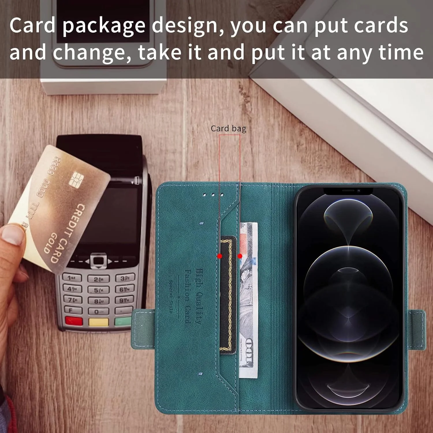 کاور گوشی ران توو برای نوکیا 5.4، دارای جای کارت، پایه نگهدارنده، TPU + چرم PU، کاور محافظ تاشو برای نوکیا 5.4 (سبز)