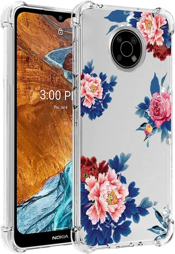 قاب گوشی Tothedu برای نوکیا G300 5G، قاب نوکیا N1374DL برای دختران و زنان، طرح شفاف باریک ضد ضربه، پوشش محافظ پشتی TPU نرم و انعطاف پذیر برای نوکیا G300 5G (گل آبی)