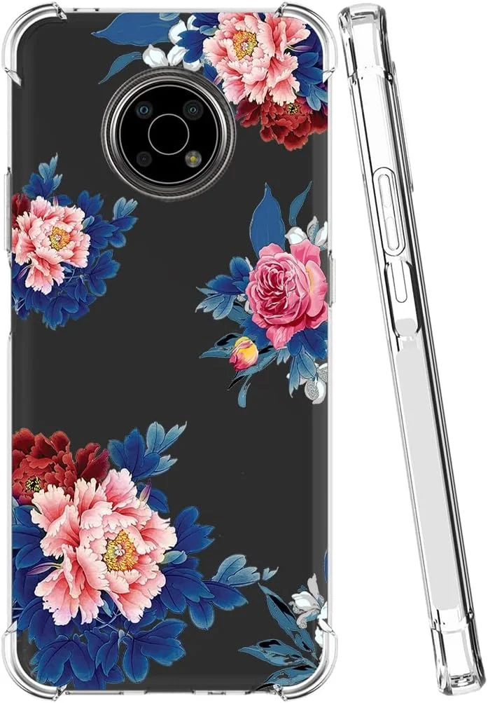 قاب گوشی Tothedu برای نوکیا G300 5G، قاب نوکیا N1374DL برای دختران و زنان، طرح شفاف باریک ضد ضربه، پوشش محافظ پشتی TPU نرم و انعطاف پذیر برای نوکیا G300 5G (گل آبی)