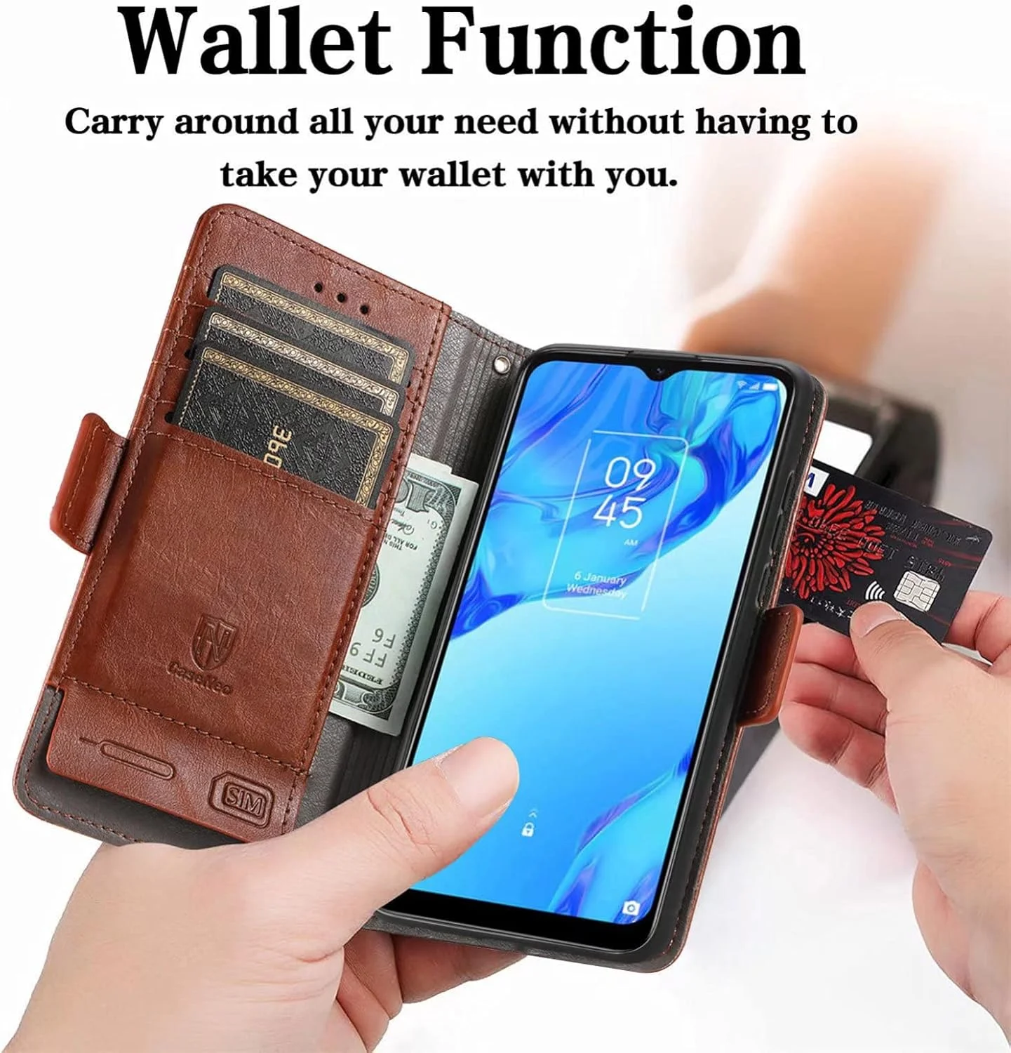 کاور گوشی نوکیا 4.2، دارای جای کارت، پایه نگهدارنده، TPU + چرم PU، کاور محافظ تاشو برای نوکیا 4.2 (قهوه ای)