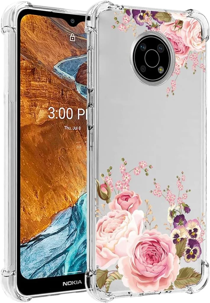 کاور محافظ گوشی نوکیا G300، کاور زیبا برای نوکیا G300 5G، کاور سیلیکونی ژله ای TPU نرم و انعطاف پذیر با محافظ بامپر شفاف برای گوشی نوکیا G300 (طرح گل رز)