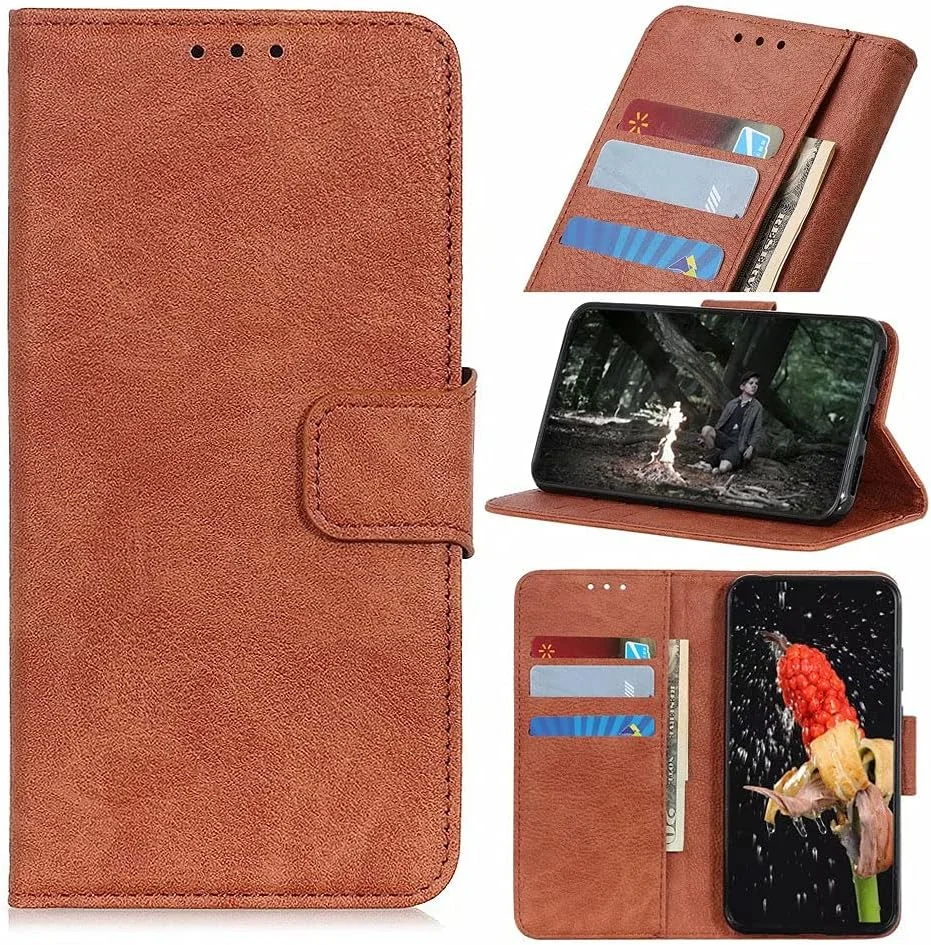 کاور گوشی RanTuo برای نوکیا 1.4، دارای جای کارت، پایه نگهدارنده، TPU + چرم PU، کاور محافظ تاشو برای نوکیا 1.4 (قهوه ای)