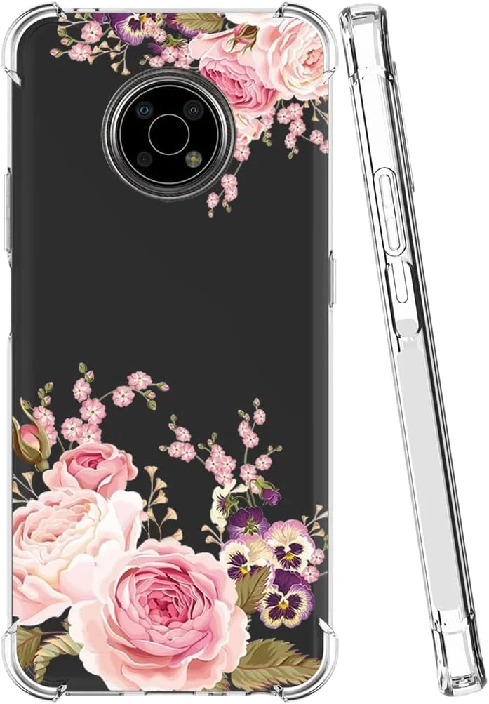 کاور محافظ گوشی نوکیا G300، کاور زیبا برای نوکیا G300 5G، کاور سیلیکونی ژله ای TPU نرم و انعطاف پذیر با محافظ بامپر شفاف برای گوشی نوکیا G300 (طرح گل رز)
