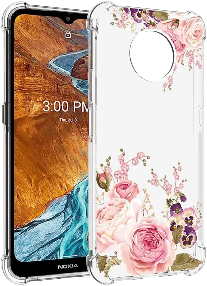 کاور محافظ گوشی نوکیا G300، کاور زیبا برای نوکیا G300 5G، کاور سیلیکونی ژله ای TPU نرم و انعطاف پذیر با محافظ بامپر شفاف برای گوشی نوکیا G300 (طرح گل رز)