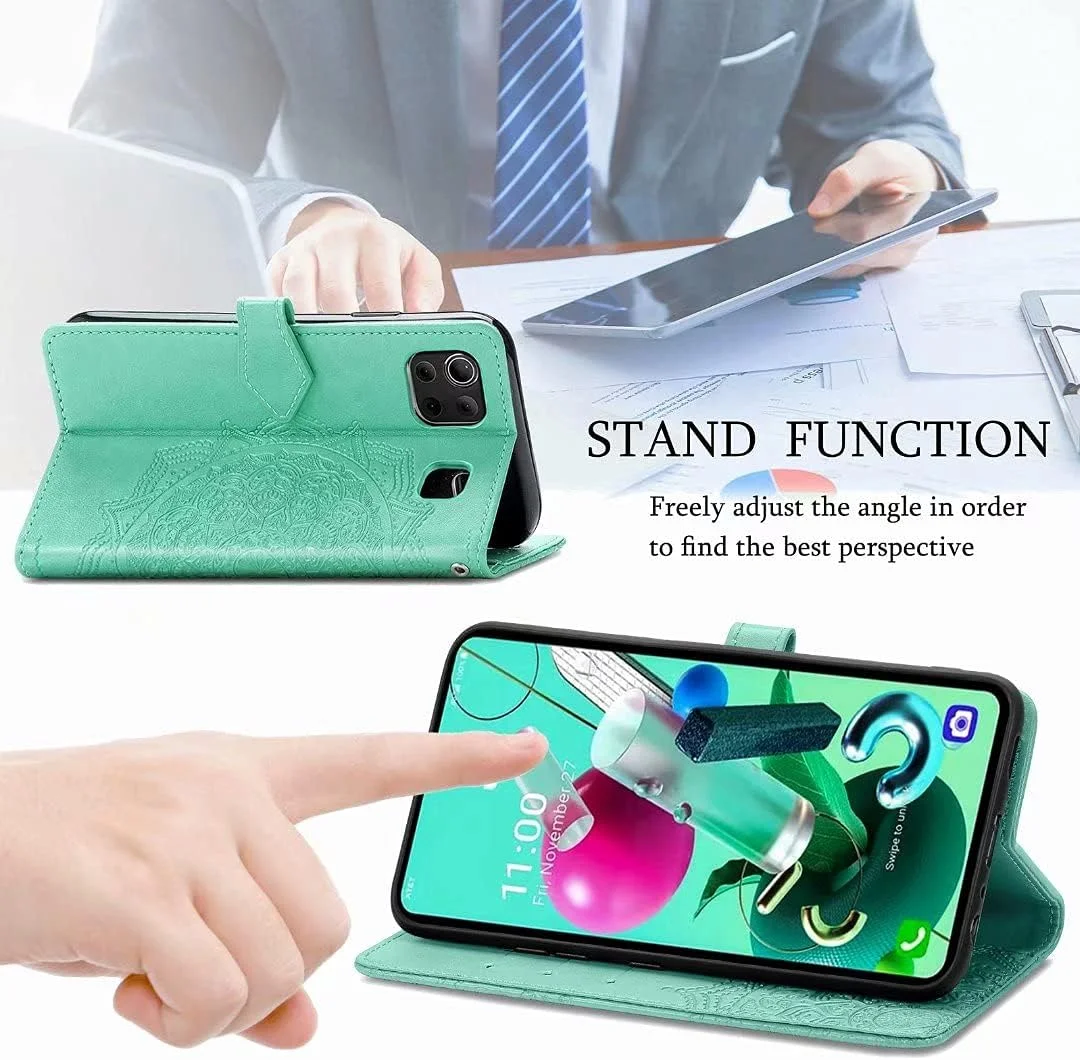 کاور گوشی RanTuo برای نوکیا C01 Plus، دارای جای کارت، پایه نگهدارنده، TPU + چرم PU، کاور محافظ تاشو برای نوکیا C01 Plus (سبز)