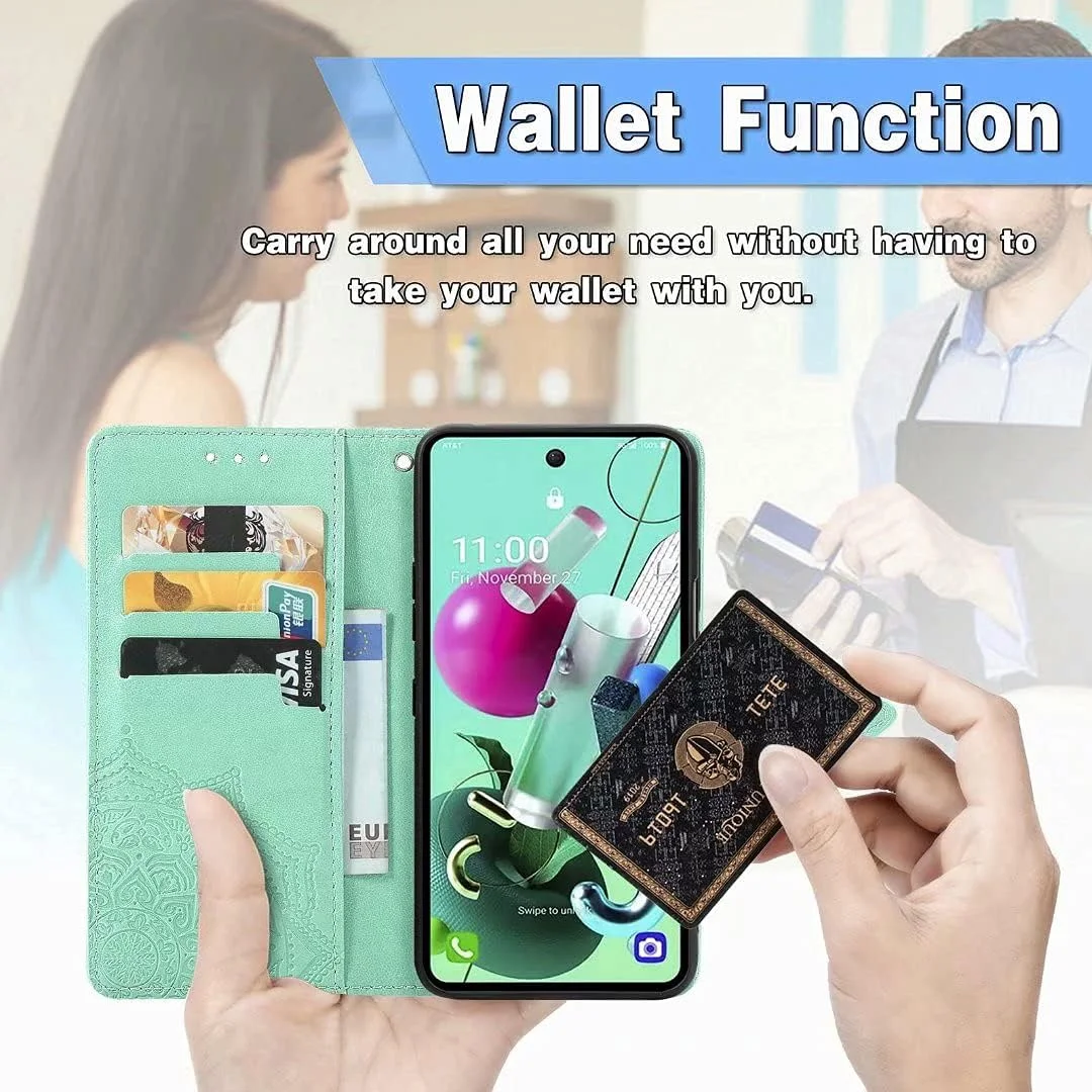 کاور گوشی RanTuo برای نوکیا C01 Plus، دارای جای کارت، پایه نگهدارنده، TPU + چرم PU، کاور محافظ تاشو برای نوکیا C01 Plus (سبز)