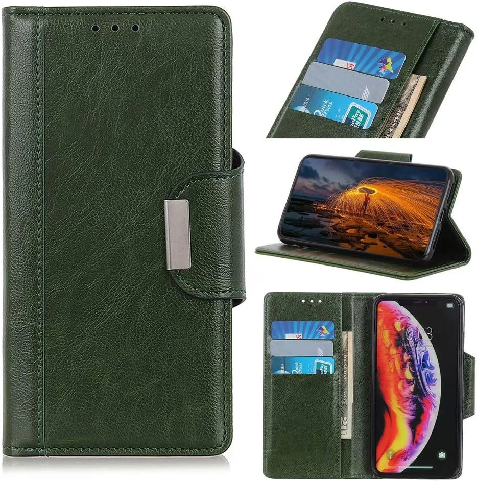 کاور گوشی RanTuo برای نوکیا 6.3، دارای جای کارت، پایه نگهدارنده، TPU + چرم PU، کاور محافظ تاشو برای نوکیا 6.3 (سبز)